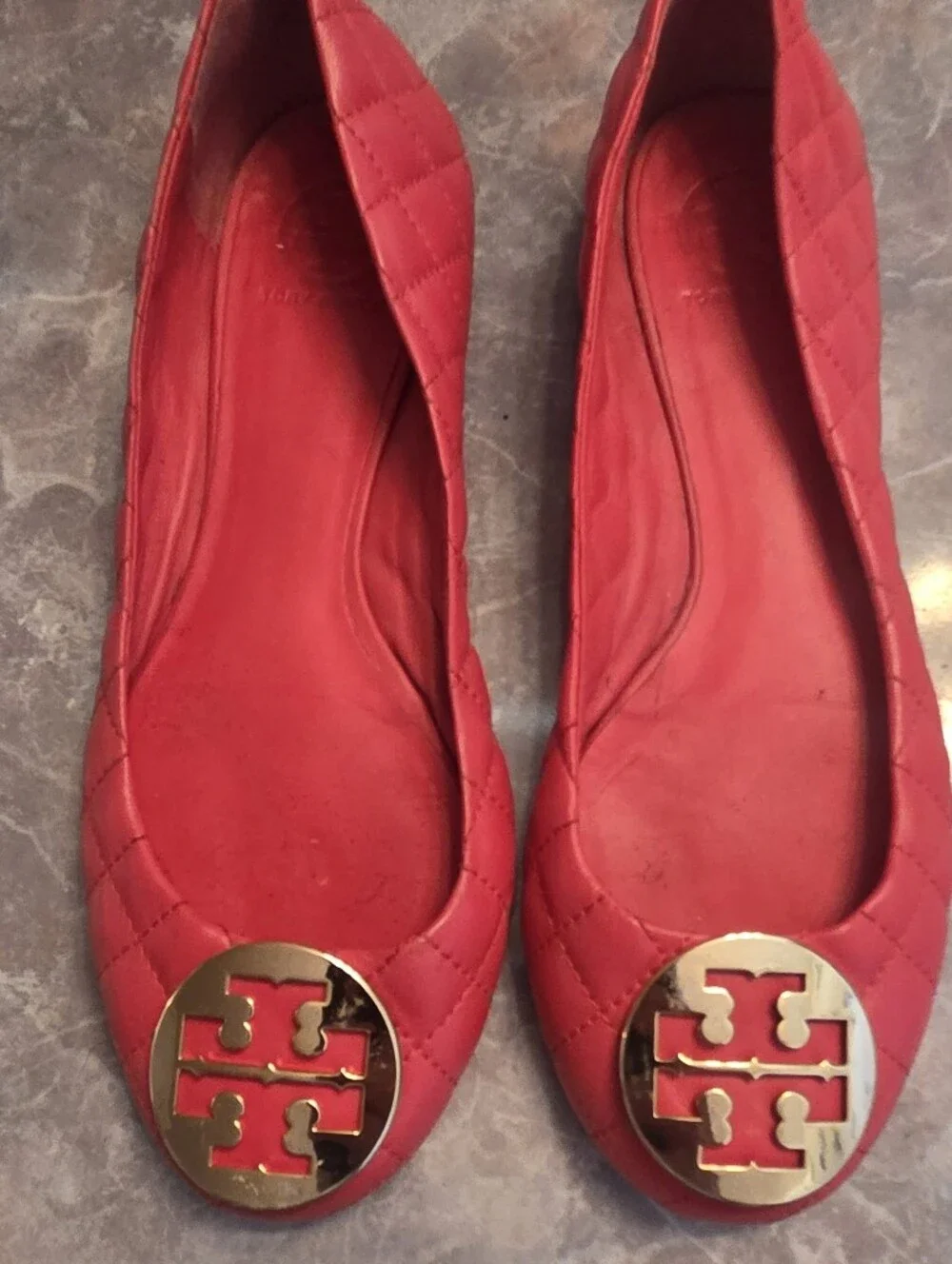 Tory Burch Red Quilted Logo Ballet Flats